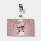 Luxus Rose Gold Dripping Glitzer Monogram Foto Ausweis (Rückseite mit Clip)