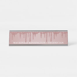 Luxus Rose Gold Dripping Glitzer Schreibtischnamensplakette