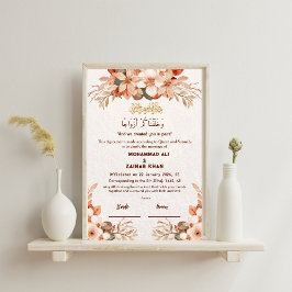 Luxus Rose Gold Floral Frame Nikah Vertrag Poster