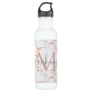 Luxus Rose Gold Foil Marmor Monogramm Edelstahlflasche
