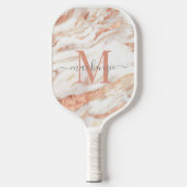Luxus Rose Gold Foil Marmor Monogramm Pickleball Schläger (Vorderseite)