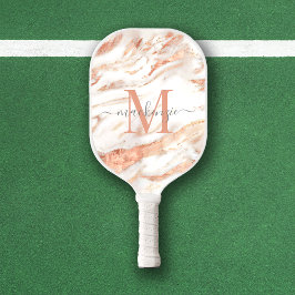 Luxus Rose Gold Foil Marmor Monogramm Pickleball Schläger