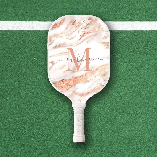 Luxus Rose Gold Foil Marmor Monogramm Pickleball Schläger