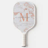 Luxus Rose Gold Foil Marmor Monogramm Pickleball Schläger (Rückseite)