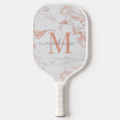 Luxus Rose Gold Foil Marmor Monogramm Pickleball Schläger (Vorderseite)