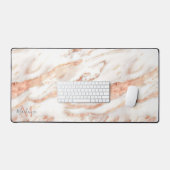 Luxus Rose Gold Foil Marmor Monogramm Schreibtischunterlage (Tastatur & Maus)