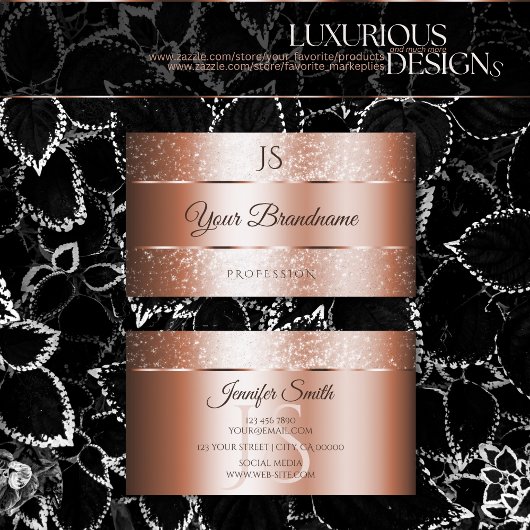 Luxus Rose Gold Funkelnd Glitzer und Initialen Visitenkarte