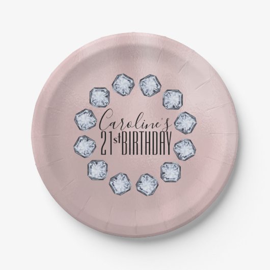 Luxus Rose Gold Glasgewebe Geburtstag Pappteller (Vorderseite)