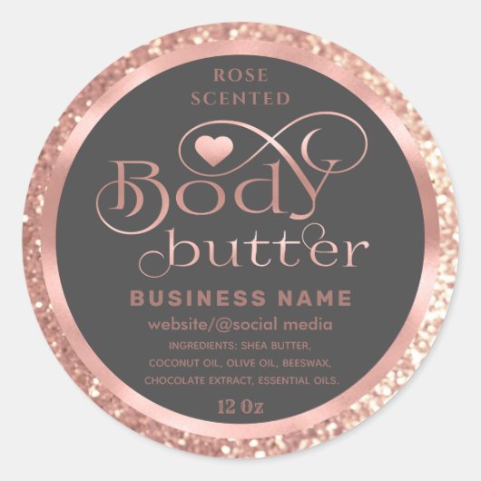 Luxus-Rose Gold glitterten Drehbuch-Butterlabel Runder Aufkleber (Vorderseite)
