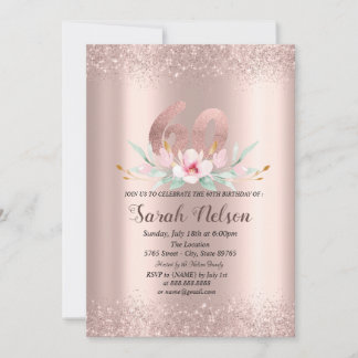 Luxus Rose Gold Glitzer Aquarell Blume Einladung