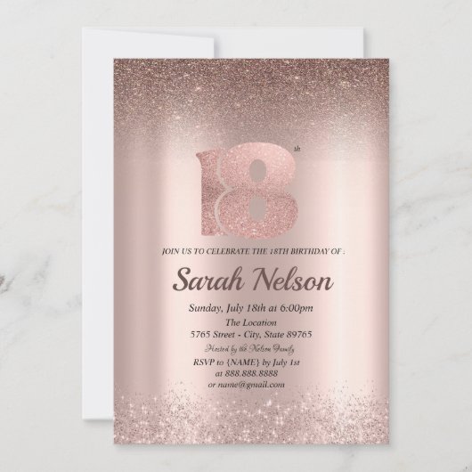 Luxus Rose Gold Glitzer Bokeh Einladung (Vorderseite)