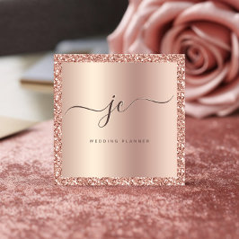 Luxus Rose Gold Glitzer & Foil Script Monogram Quadratische Visitenkarte