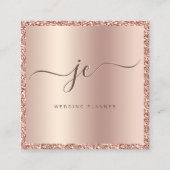 Luxus Rose Gold Glitzer & Foil Script Monogram Quadratische Visitenkarte (Vorderseite)