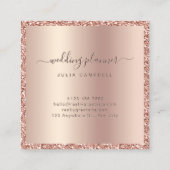 Luxus Rose Gold Glitzer & Foil Script Monogram Quadratische Visitenkarte (Rückseite)
