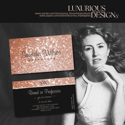 Luxus Rose Gold Glitzer Luminous Stars Initialen Visitenkarte