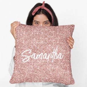 Luxus Rose Gold Glitzer Pinselschrift Name Kissen