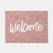 Luxus Rose Gold Glitzer Pinselschrift Willkommen Fußmatte (Vorderseite)