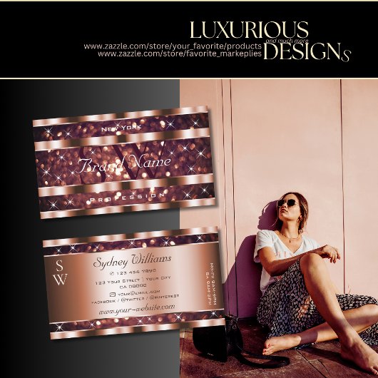 Luxus Rose Gold Glitzer Sparkle Stars Monogramm Visitenkarte