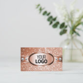 Luxus Rose Gold Glitzer Stars Diamanten und Logo Visitenkarte (Stehend Vorderseite)