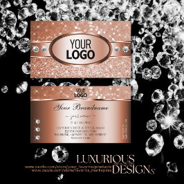 Luxus Rose Gold Glitzer Stars Diamanten und Logo Visitenkarte