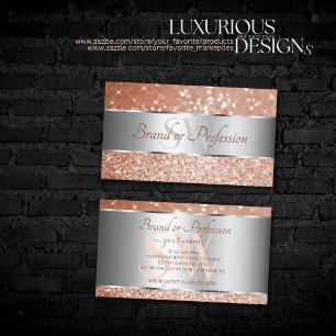 Luxus Rose Gold Glitzer Stars Monogram Silver Visitenkarte