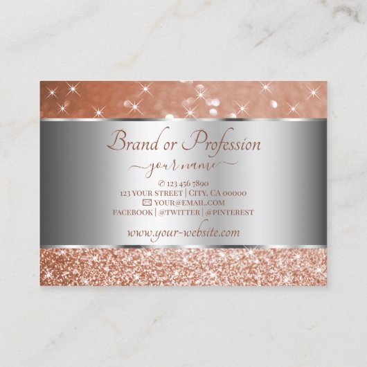 Luxus Rose Gold Glitzer Stars Silver Deco Border Visitenkarte (Rückseite)
