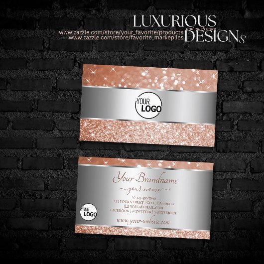 Luxus Rose Gold Glitzer Stars und Logos Silver Visitenkarte