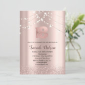 Luxus Rose Gold Glitzer String Lights Einladung (Stehend Vorderseite)