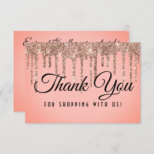 Luxus Rose Gold Glitzer Tropfen Coupon Dankeskarte (Vorne/Hinten)