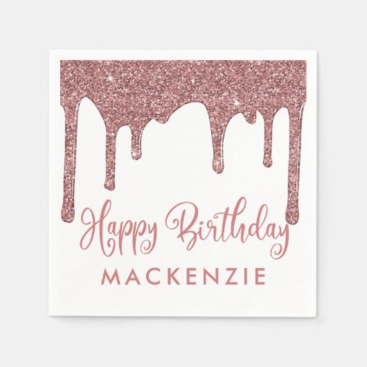 Luxus Rose Gold Glitzer Tropfen Geburtstag Serviette (Vorderseite)