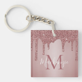 Luxus Rose Gold Glitzer Tropfen Monogram Schlüsselanhänger