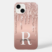 Luxus Rose Gold Glitzer Tropfen Ombre Mit Monogram Case-Mate iPhone Hülle (Rückseite)