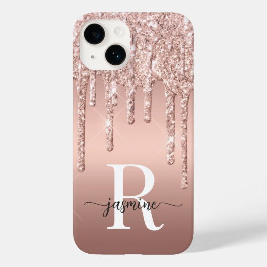 Luxus Rose Gold Glitzer Tropfen Ombre Mit Monogram Case-Mate iPhone Hülle (Rückseite)