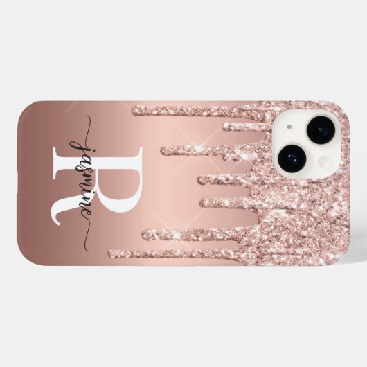 Luxus Rose Gold Glitzer Tropfen Ombre Mit Monogram Case-Mate iPhone Hülle (Rückseite (Horizontal))