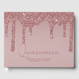 Luxus Rose Gold Glitzer Tropfen Quinceanera Gästebuch