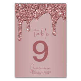 Luxus Rose Gold Glitzer Tropfen Quinceanera Tischnummer
