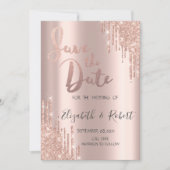 Luxus Rose Gold Glitzer Tropfen Save the Date (Vorderseite)