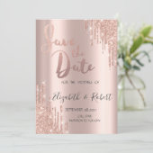 Luxus Rose Gold Glitzer Tropfen Save the Date (Stehend Vorderseite)