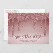 Luxus Rose Gold Glitzer Tropfen Save the Date Ankündigungspostkarte (Vorne/Hinten)