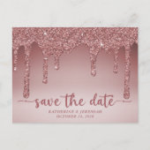 Luxus Rose Gold Glitzer Tropfen Save the Date Ankündigungspostkarte (Vorderseite)