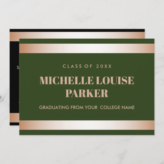 Luxus Rose Gold Green Foto Abschluss Einladung (Vorne/Hinten)