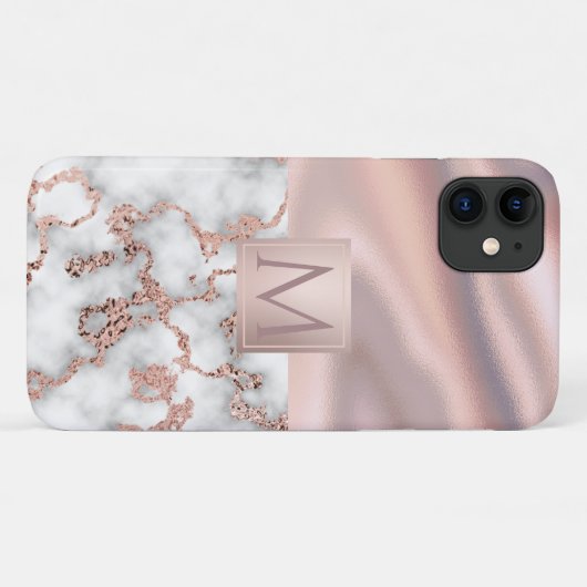 Luxus-Rose Gold Marmor Shimmer Foil Monogram Case-Mate iPhone Hülle (Rückseite (Horizontal))