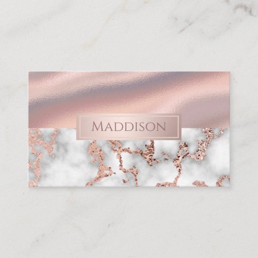 Luxus-Rose Gold Marmor Shimmer Foil Monogram Visitenkarte (Vorderseite)