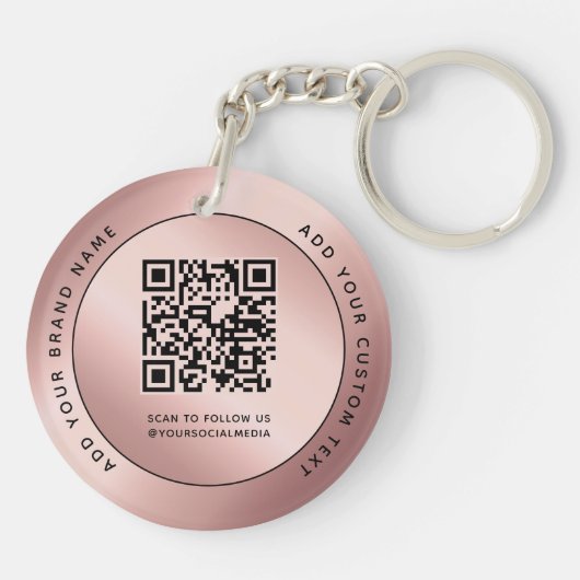 Luxus Rose Gold Metallic Logo QR Code Schlüsselanhänger (Rückseite)