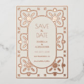 Luxus Rose Gold Mittelmeer Tile Save the Date Folieneinladung (Vorderseite)
