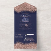 Luxus Rose Gold Navy Glitzer Confetti Wedding All In One Einladung (Innen Boden)