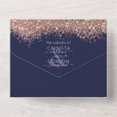Luxus Rose Gold Navy Glitzer Confetti Wedding All In One Einladung (Rückseite)