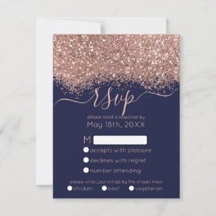 Luxus Rose Gold Navy Glitzer Confetti Wedding RSVP Karte