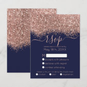 Luxus Rose Gold Navy Glitzer Confetti Wedding RSVP Karte (Vorne/Hinten)