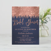 Luxus Rose Gold Navy Glitzer Pixels Brautparty Einladung (Stehend Vorderseite)